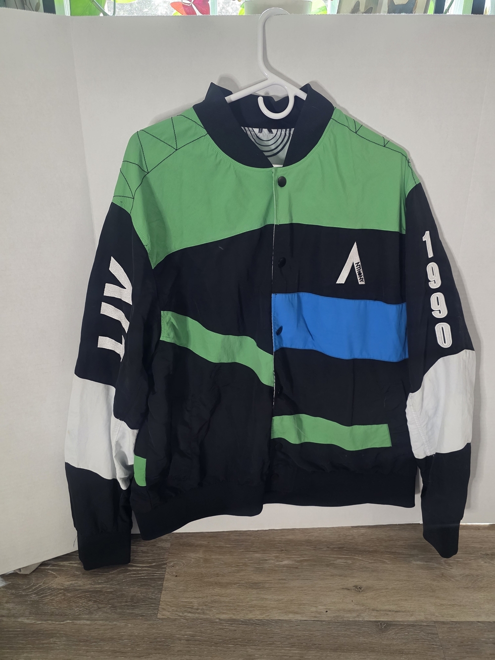 Olivia Anthony's Men's Colorblock Bomber Jacket - Green/Black/Blue